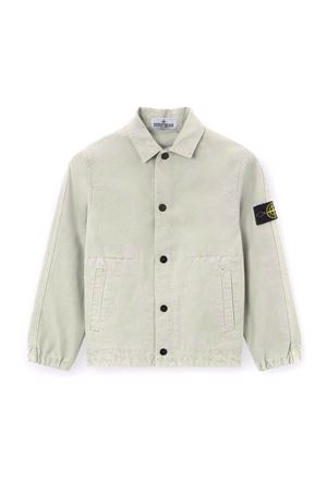 Pearl gray stretch organic cotton canvas coach jacket STONE ISLAND KIDS | L1S164100010S0104V0161